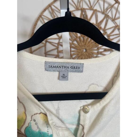 Samantha Gray XL sweater with Turquoise, green and brown flowers - Picture 2 of 4